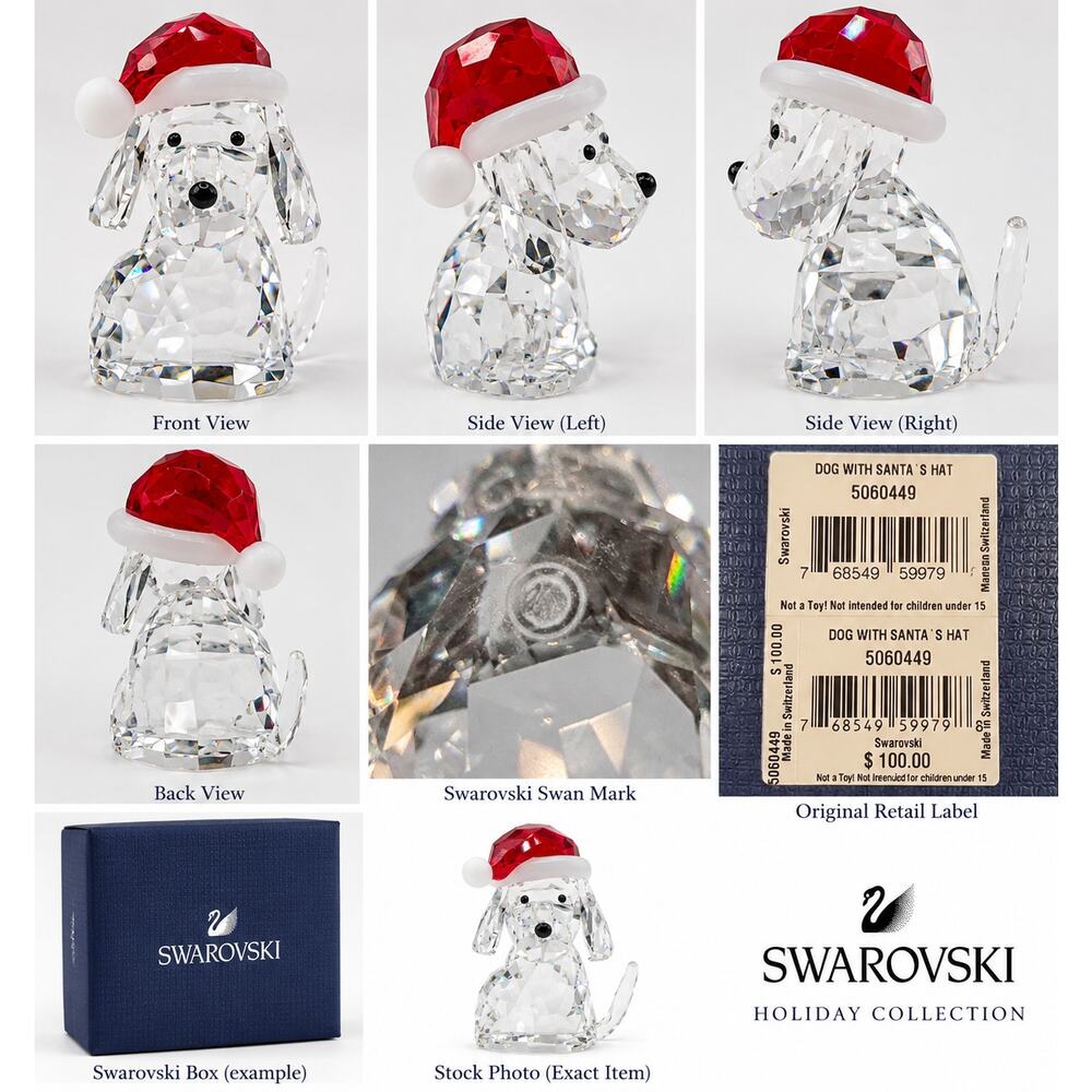 Swarovski Dog With Santa's Hat 5060449 Crystal Christmas Figurine Retired - Picture 2 of 2
